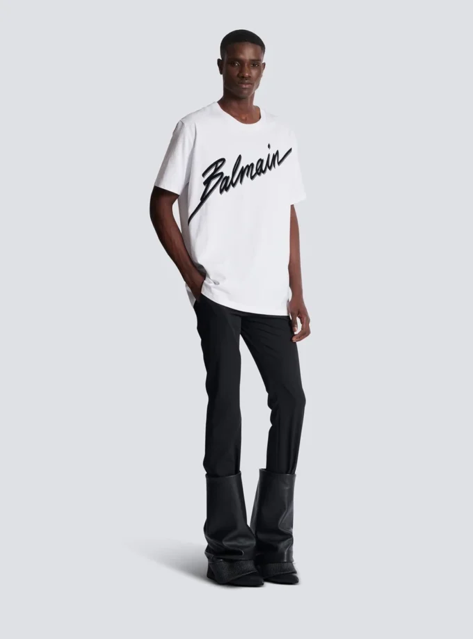 T-shirt with flocked Balmain Letter logo T-shirt with flocked Balmain Letter logo