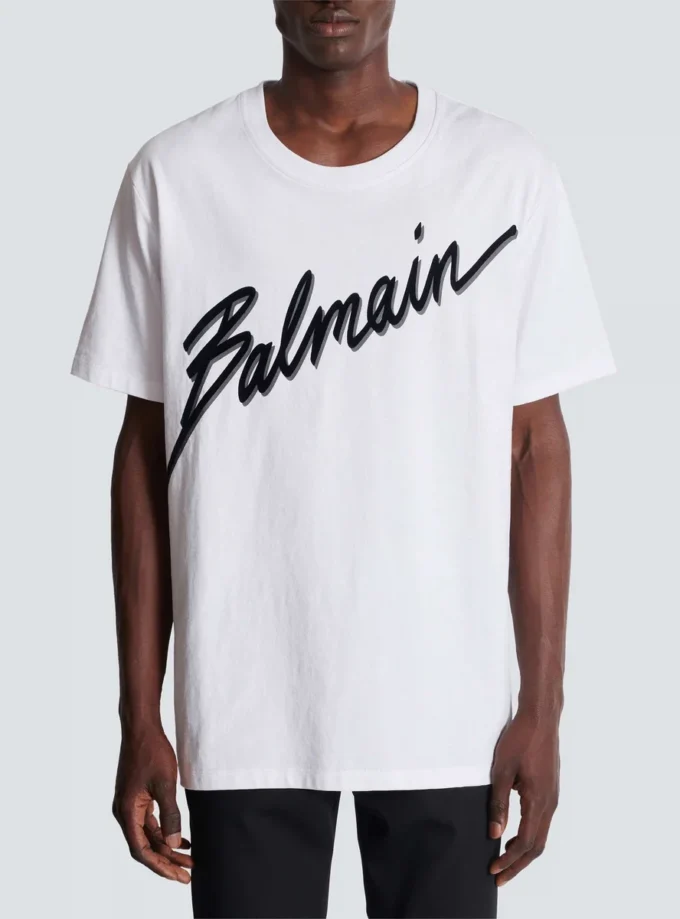T-shirt with flocked Balmain Letter logo T-shirt with flocked Balmain Letter logo