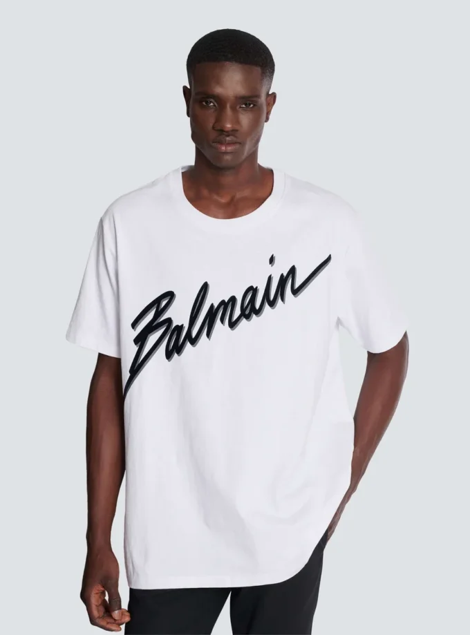 T-shirt with flocked Balmain Letter logo T-shirt with flocked Balmain Letter logo