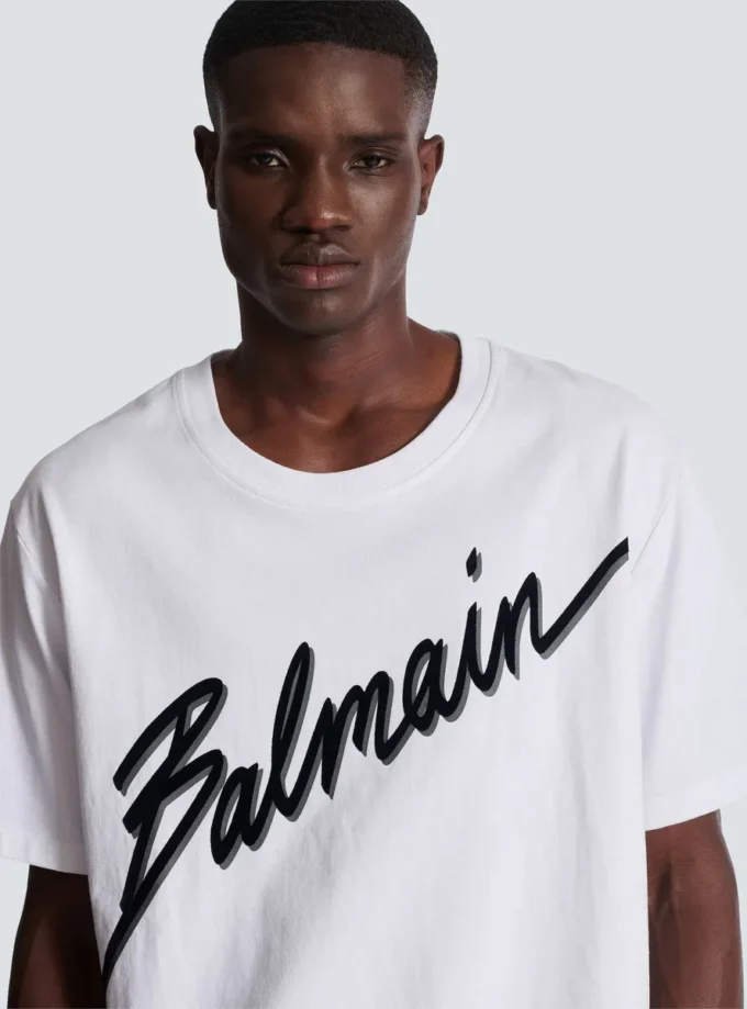 T-shirt with flocked Balmain Letter logo T-shirt with flocked Balmain Letter logo