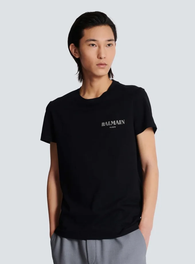T-shirt with vintage gel Balmain logo T-shirt with vintage gel Balmain logo