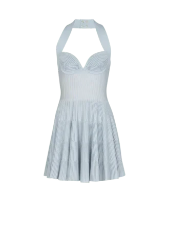 Textured knit halterneck A-line dress