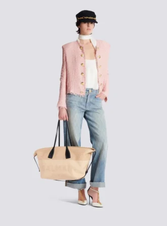 Track raffia tote bag