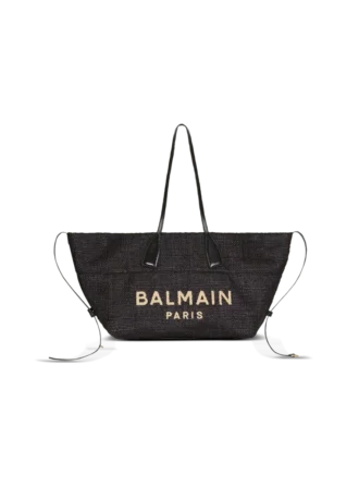 Track tote bag in raffia and calfskin