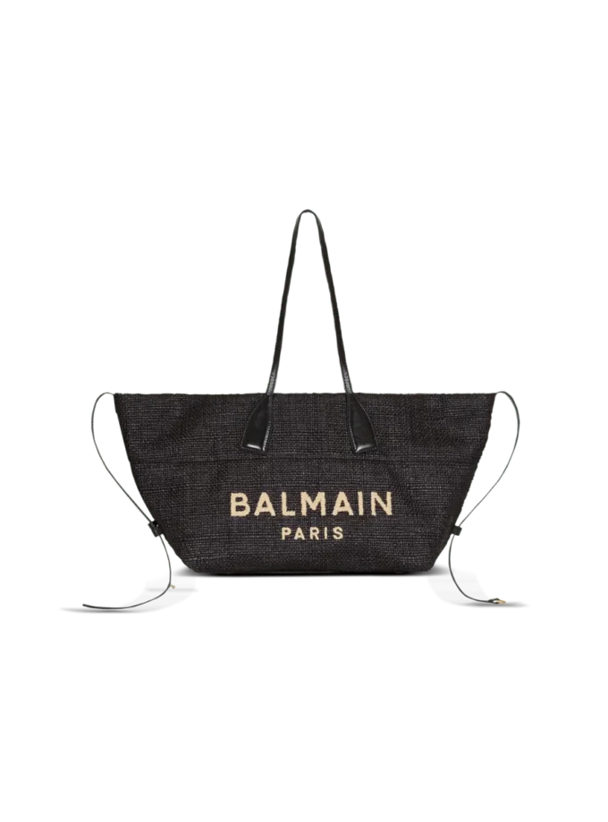 Track tote bag in raffia and calfskin