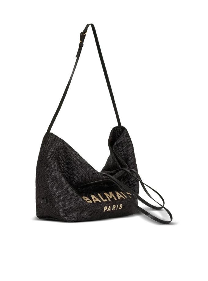 Track tote bag in raffia and calfskin