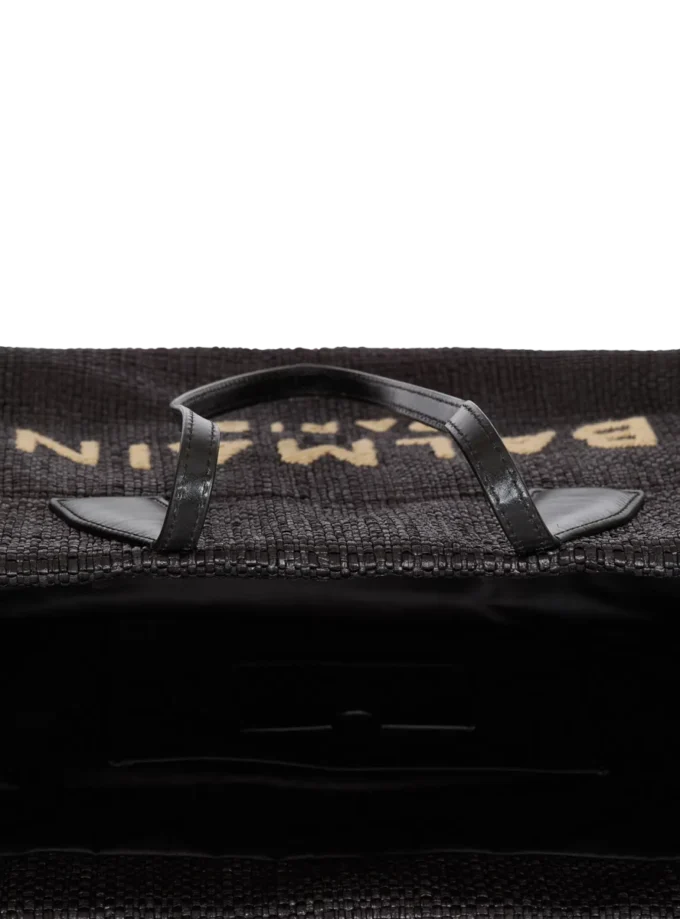 Track tote bag in raffia and calfskin