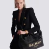 Track tote bag in raffia and calfskin