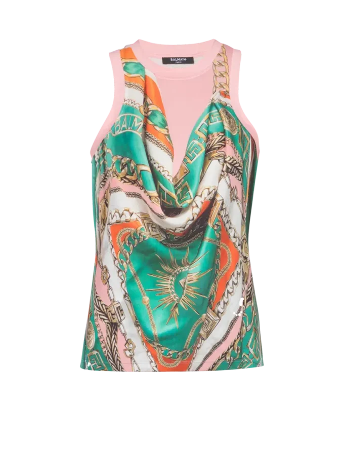 Trompe-l’œil-style Balmain Foulard print vest top Trompe-l’œil-style Balmain Foulard print vest top