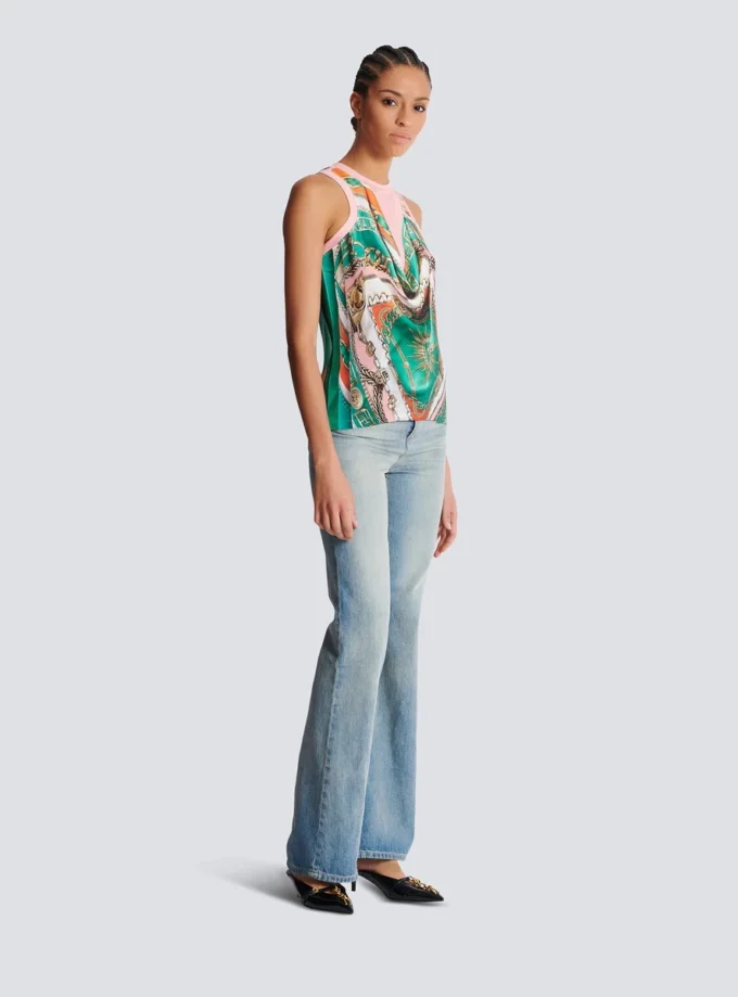 Trompe-l’œil-style Balmain Foulard print vest top Trompe-l’œil-style Balmain Foulard print vest top