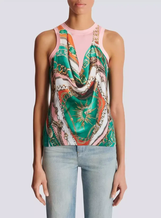 Trompe-l’œil-style Balmain Foulard print vest top Trompe-l’œil-style Balmain Foulard print vest top