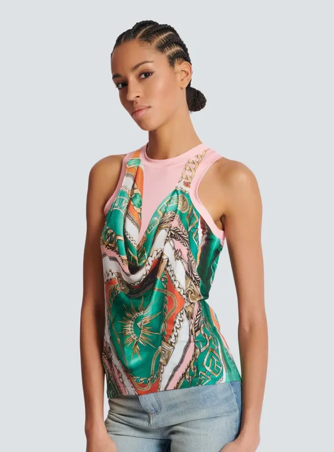 Trompe-l’œil-style Balmain Foulard print vest top Trompe-l’œil-style Balmain Foulard print vest top