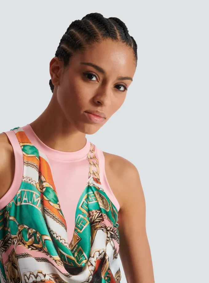 Trompe-l’œil-style Balmain Foulard print vest top Trompe-l’œil-style Balmain Foulard print vest top