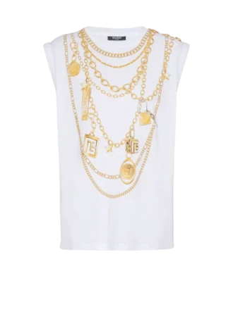 Trompe-l’œil-style Collier print vest top