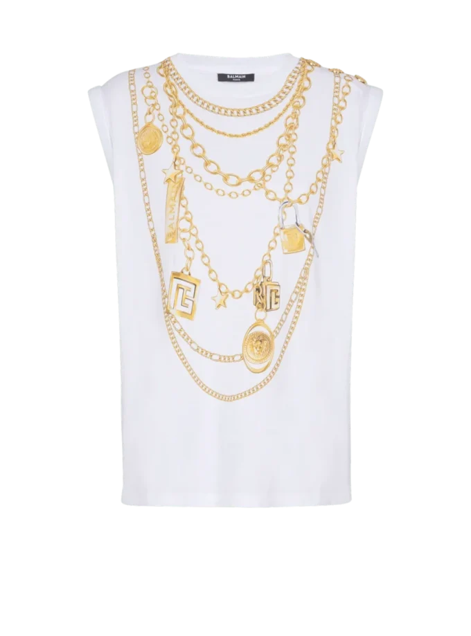 Trompe-l’œil-style Collier print vest top Trompe-l’œil-style Collier print vest top