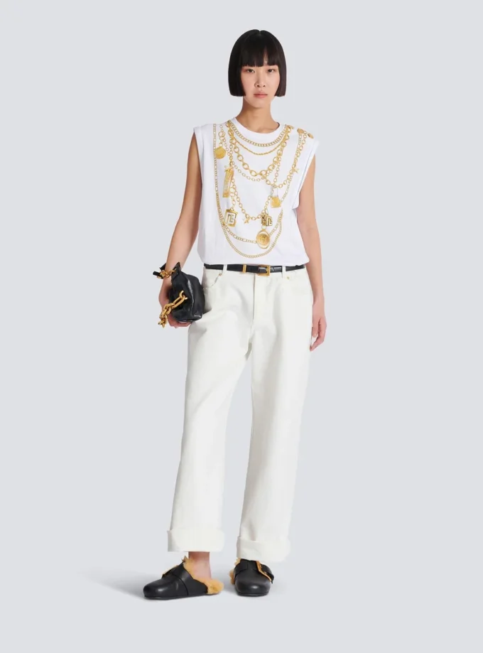 Trompe-l’œil-style Collier print vest top Trompe-l’œil-style Collier print vest top