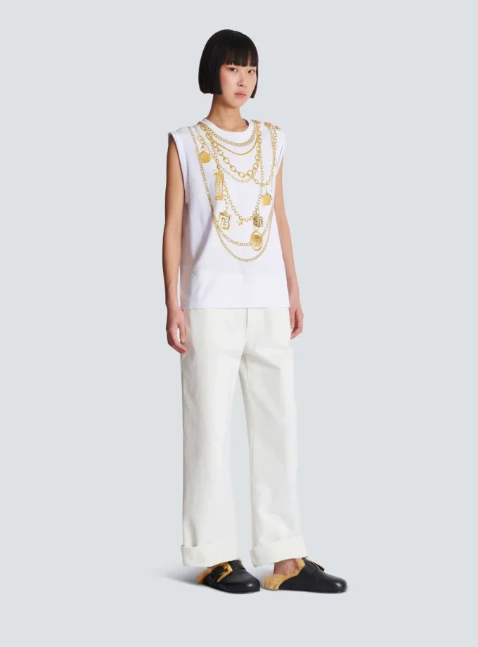 Trompe-l’œil-style Collier print vest top Trompe-l’œil-style Collier print vest top