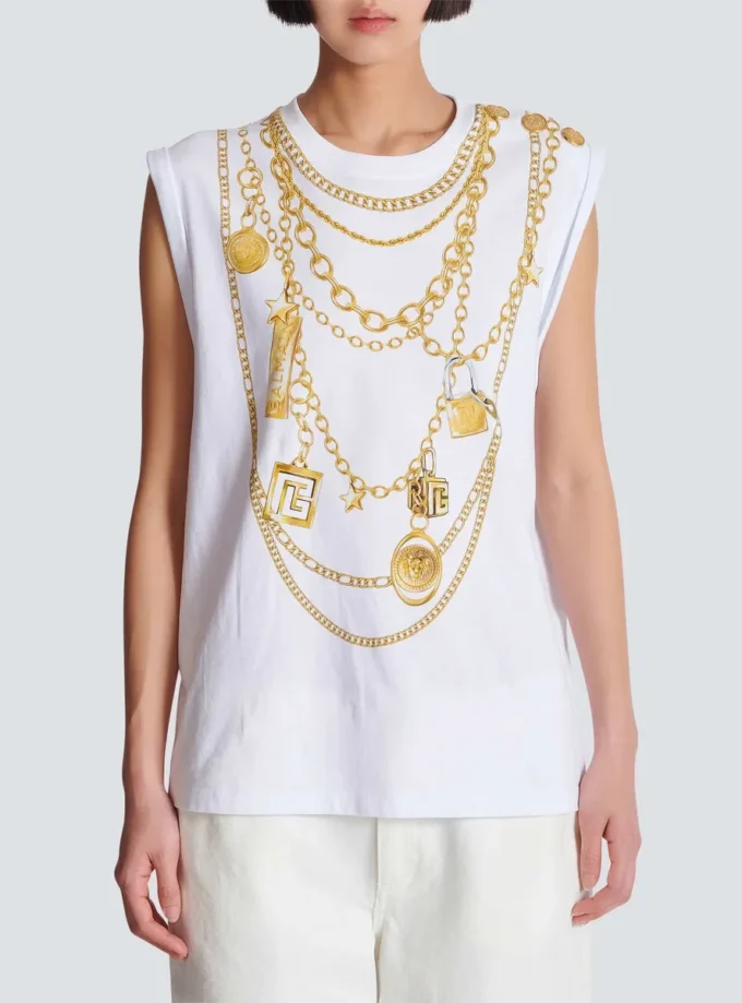 Trompe-l’œil-style Collier print vest top Trompe-l’œil-style Collier print vest top