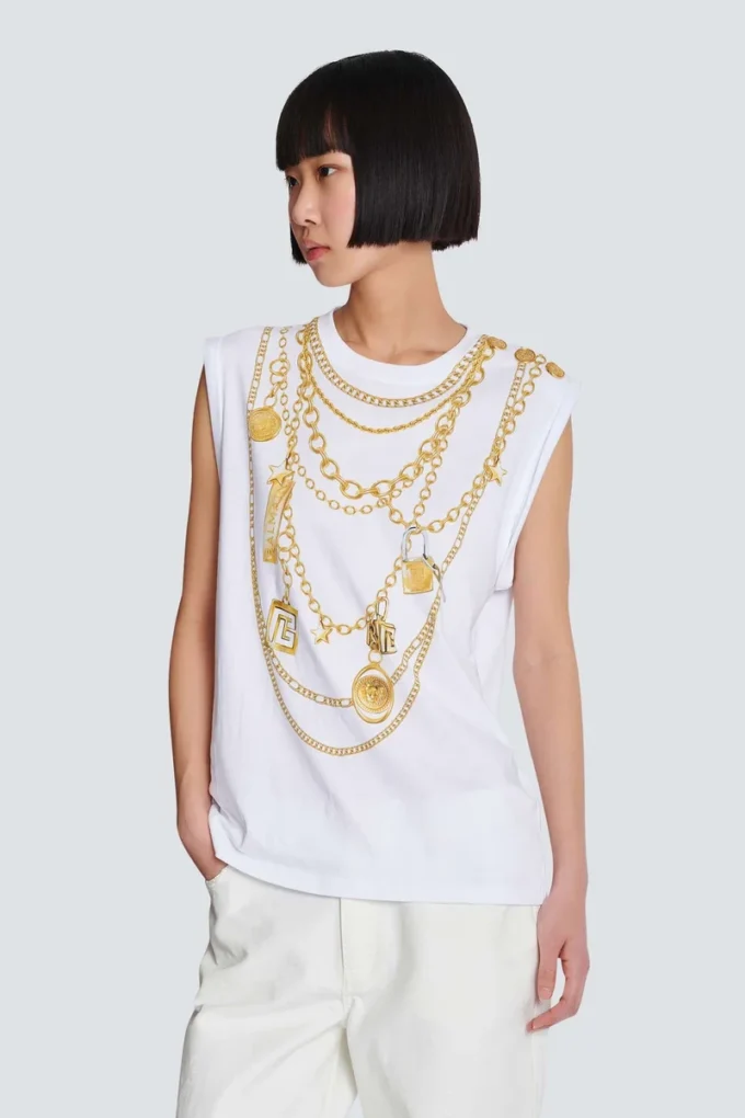 Trompe-l’œil-style Collier print vest top Trompe-l’œil-style Collier print vest top