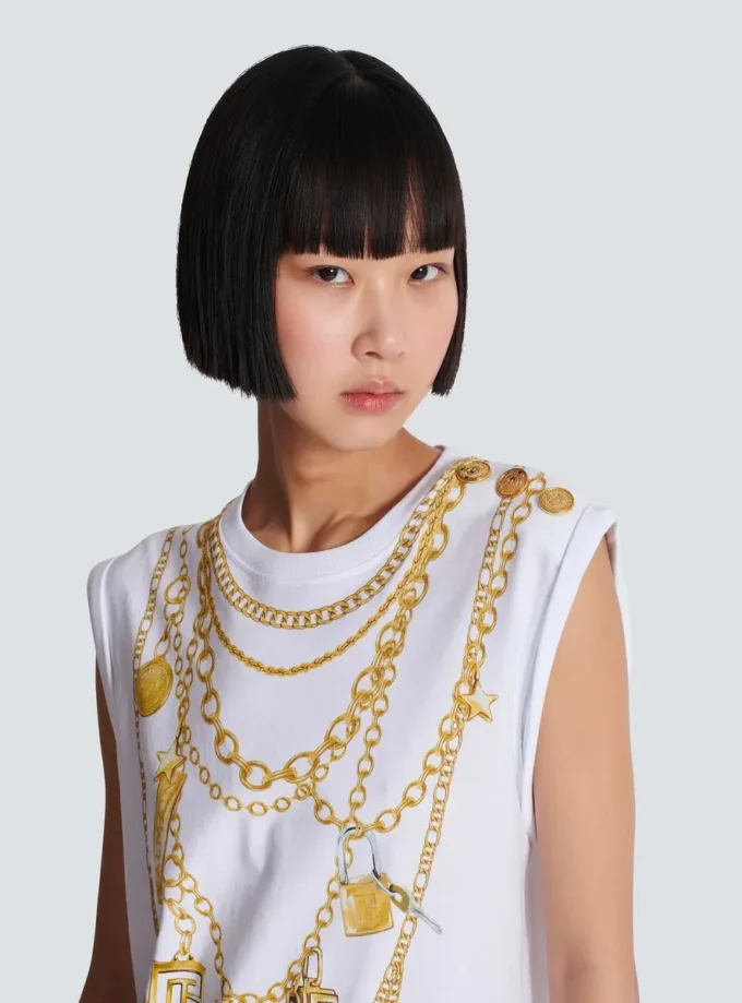 Trompe-l’œil-style Collier print vest top Trompe-l’œil-style Collier print vest top