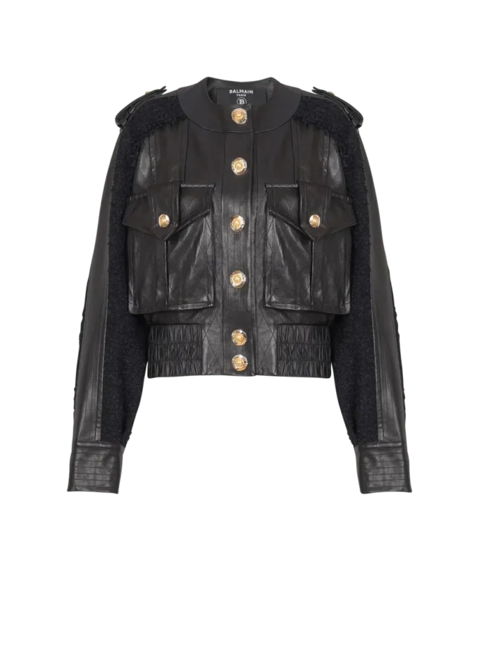 Tweed and leather bomber jacket Tweed and leather bomber jacket