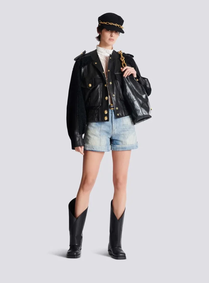 Tweed and leather bomber jacket Tweed and leather bomber jacket