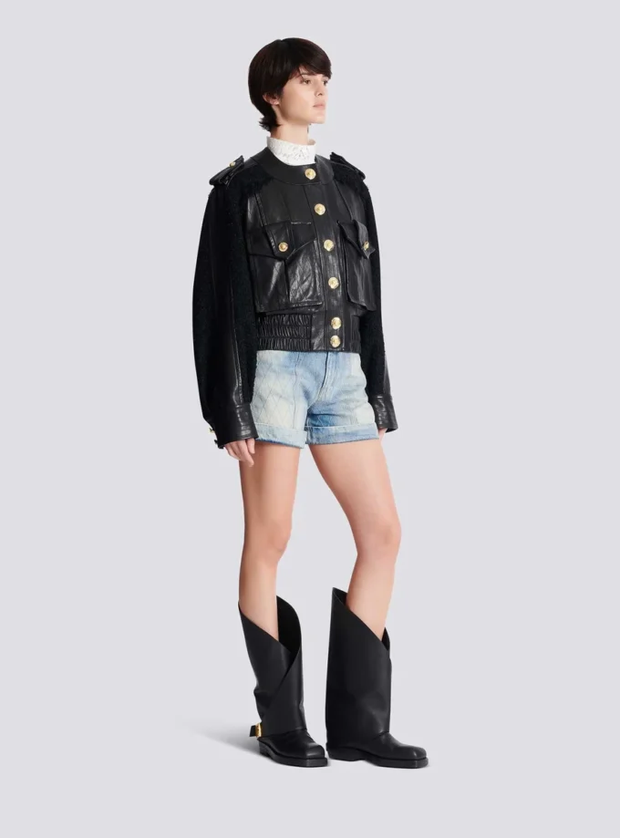 Tweed and leather bomber jacket Tweed and leather bomber jacket