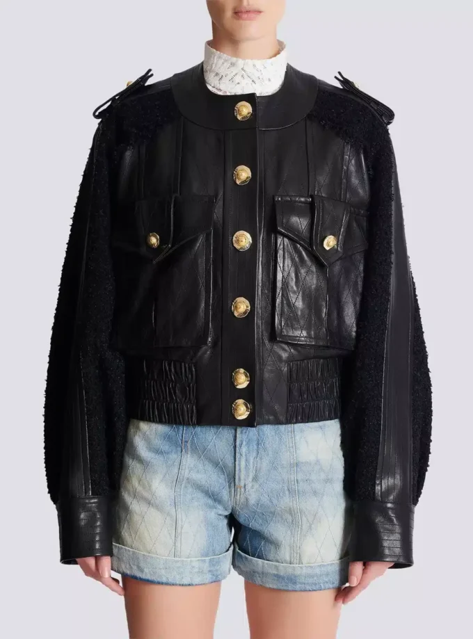 Tweed and leather bomber jacket Tweed and leather bomber jacket