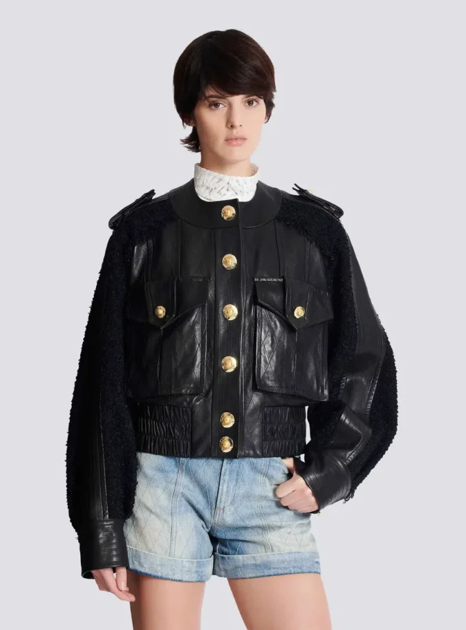 Tweed and leather bomber jacket Tweed and leather bomber jacket