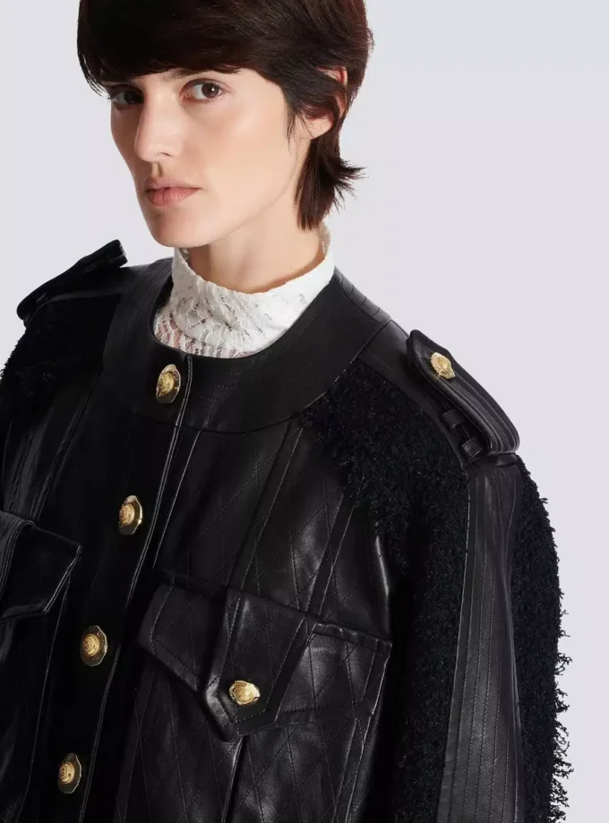 Tweed and leather bomber jacket Tweed and leather bomber jacket