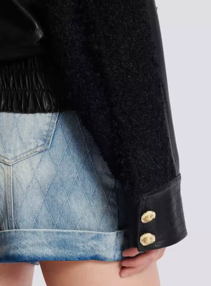 Tweed and leather bomber jacket Tweed and leather bomber jacket