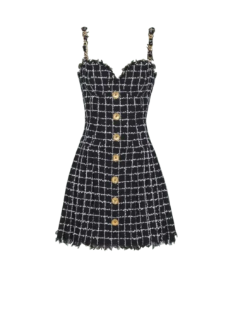 Tweed dress with chain straps