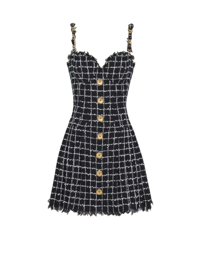 Tweed dress with chain straps