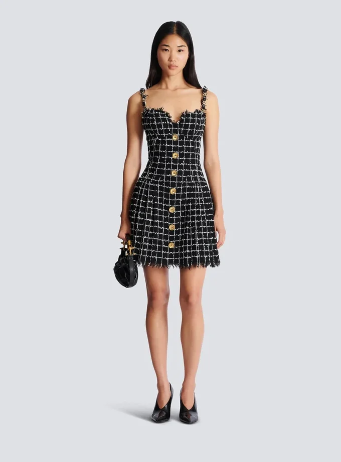 Tweed dress with chain straps
