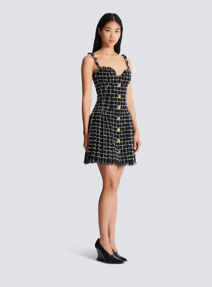 Tweed dress with chain straps
