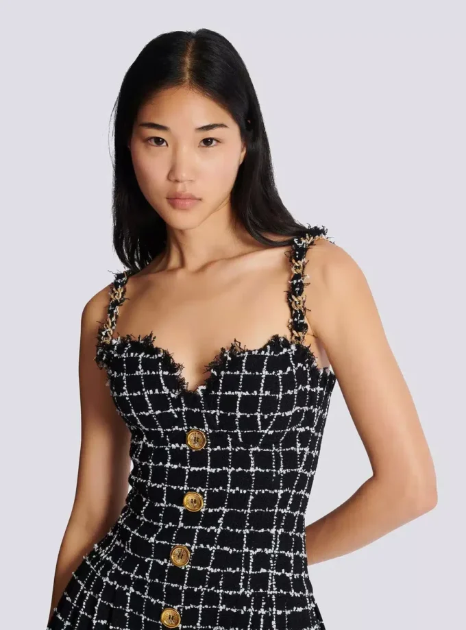 Tweed dress with chain straps