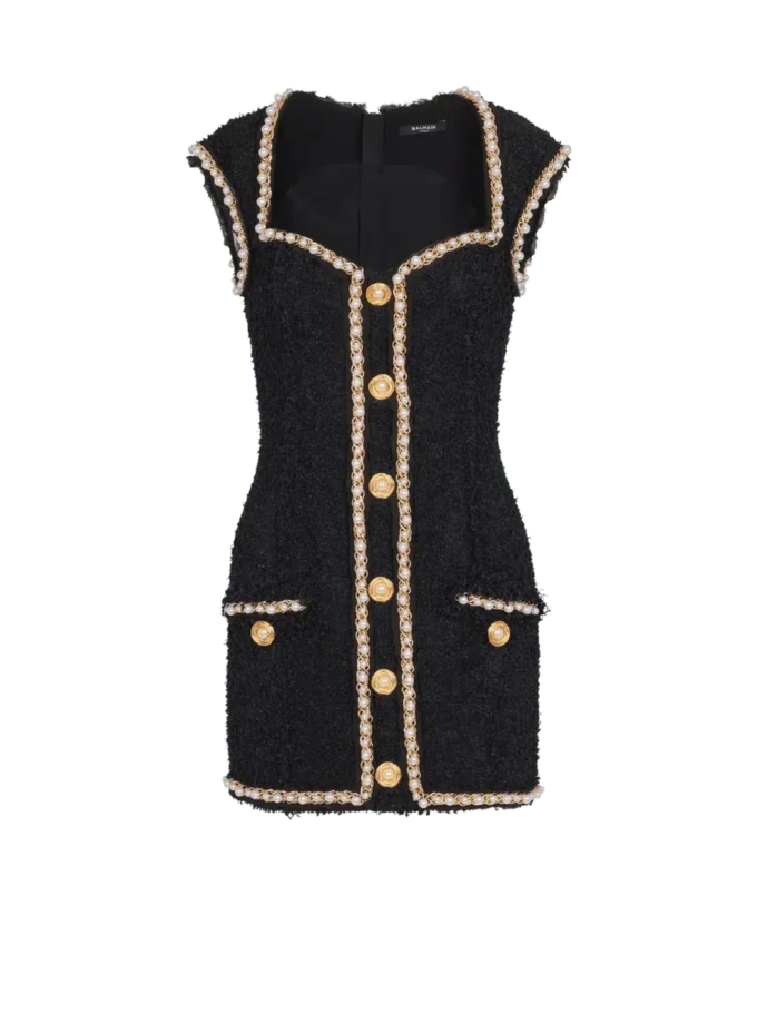 Tweed dress with pearl trim