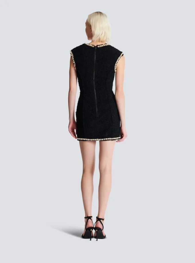 Tweed dress with pearl trim