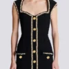 Tweed dress with pearl trim