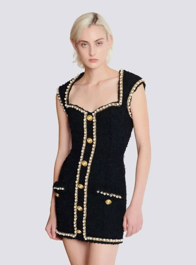 Tweed dress with pearl trim