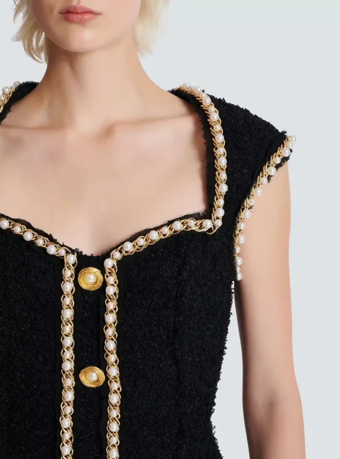 Tweed dress with pearl trim