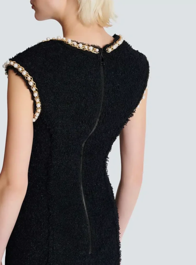 Tweed dress with pearl trim