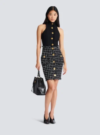 Tweed pencil skirt with buttons