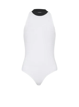 Two-tone monogrammed knit bodysuit