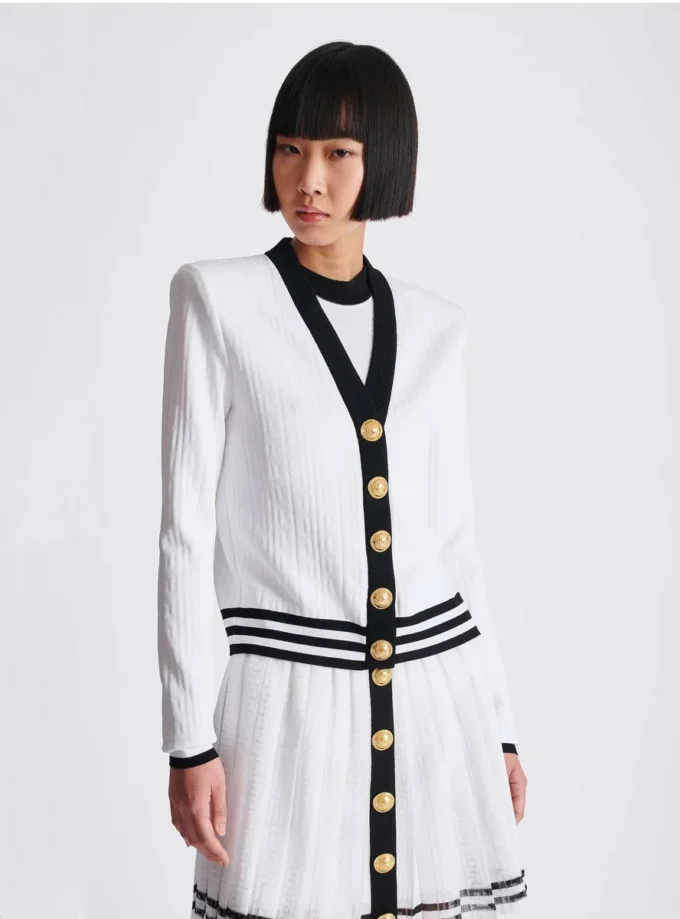 Two-tone monogrammed knit cardigan Two-tone monogrammed knit cardigan