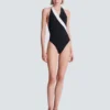Two-tone one-piece swimsuit