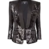 V-neck glitter satin tailored jacket