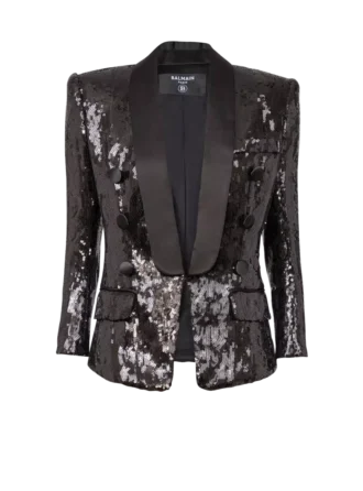 V-neck glitter satin tailored jacket