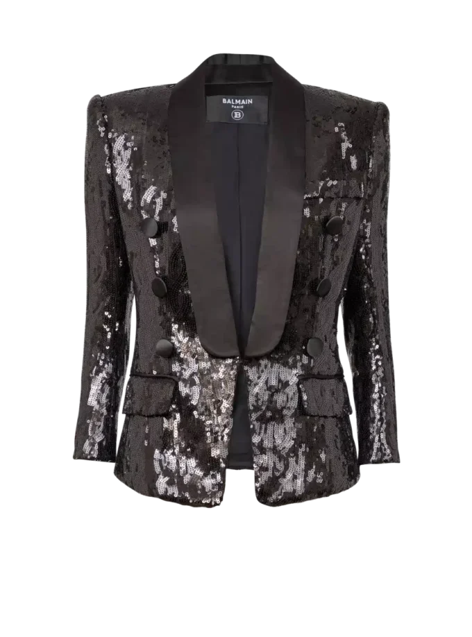 V-neck glitter satin tailored jacket