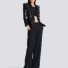 V-neck glitter satin tailored jacket